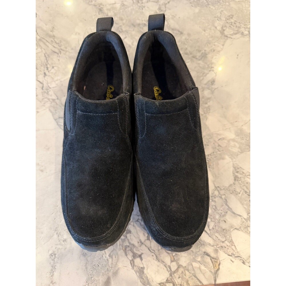 Cabelas Mens 10M Black Suede Slip On Shoes Thinsulate Insulated  Lined
